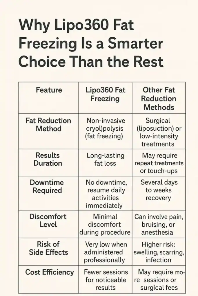 Is it possible to permanently freeze fat cells? 2 Table showing benefits of fat freezing to remove fat cells Bakewell from Lipo 360