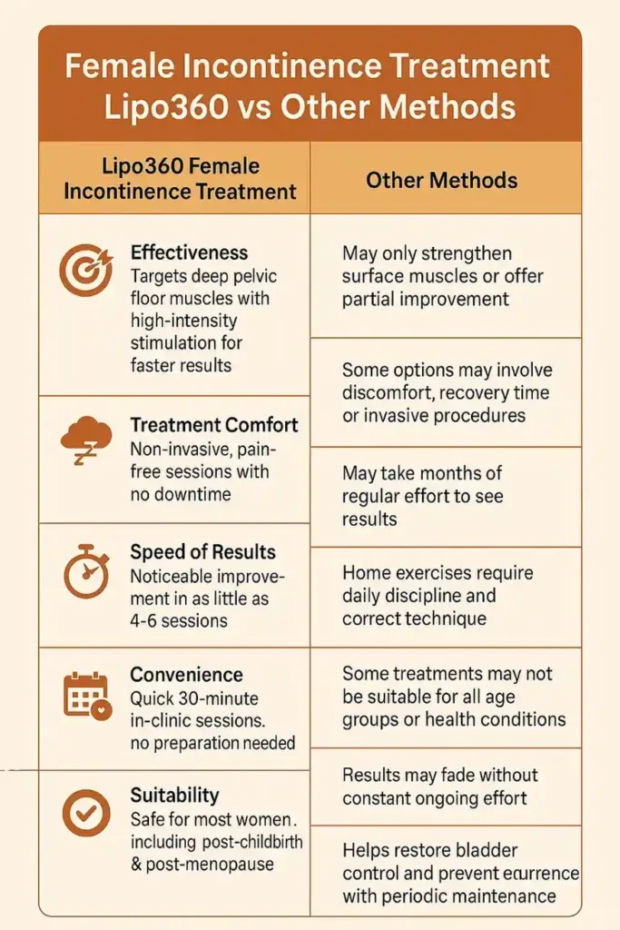 Comprehensive Guide To Female Incontinence Treatment Options 1 Table showing benefits of incontinence treatment Bakewell
